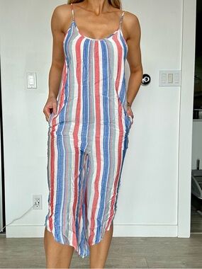 Striped Sleeveless Jumpsuit in Red, Blue & White